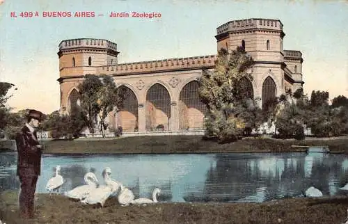 Argentinien 1909 Buenos Aires Jardin Zoologico Zoo Garten Schwäne Vintage Postkarte