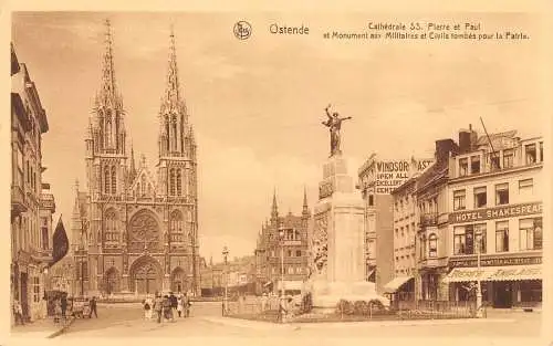 Belgische Kathedrale SS Pierre et Paul Denkmal Hotel Shakespeare Postkarte