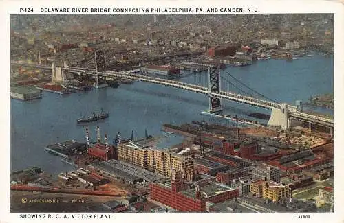 US Delaware Bridge verbindet Philadelphia PA und Camden NJ Vintage Postkarte