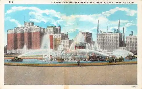 US Chicago Clarence Buckingham Memorial Fountain Grant Park Vintage Postkarte