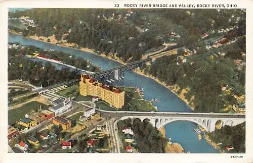 US Ohio Rocky River Bridge and Valley Vintage Postkarte