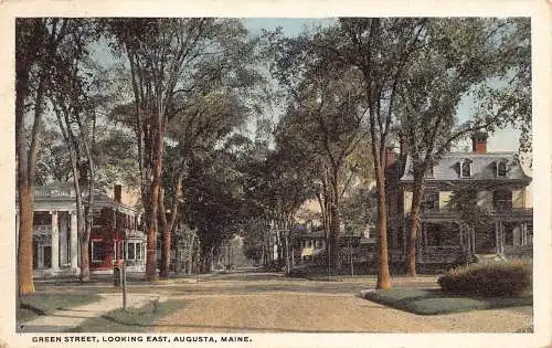 USA 1935 Augusta Maine Green Street Looking East Vintage Postkarte