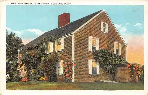 USA Massachusetts Duxbury John Alden House Vintage Postkarte