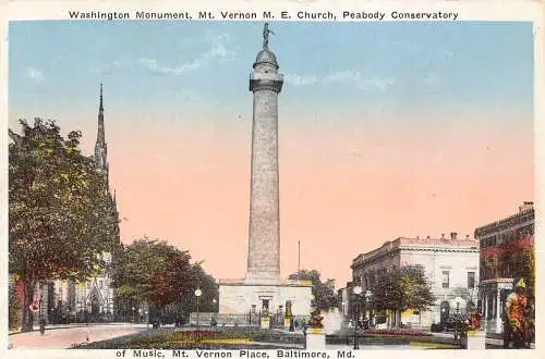 US Washington Monument Mt Vernon Church Peabody Conservatory Baltimore Postkarte