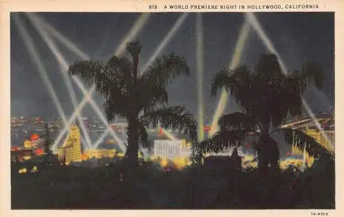 USA Kalifornien Weltpremiere Nacht in Hollywood Vintage Postkarte