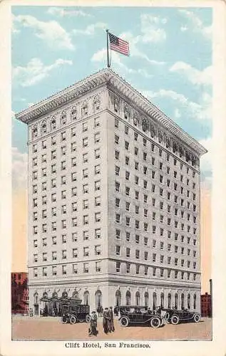 US Clift Hotel San Francisco Autos Flagge Vintage Postkarte