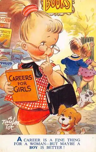 Postkarte Bamforth Comic Humor Paar Hunde Karriere ist gut Junge ist besser