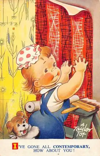 Bamforth Wall Painter Girl Dog I've Gone All Contemporary How About You Postkarte