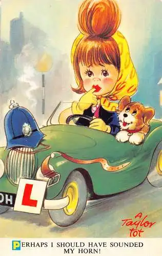 Mütze Kappe Bamforth Comic kleines Mädchen Hund im Auto Polizist ertönte mein Horn! Postkarte