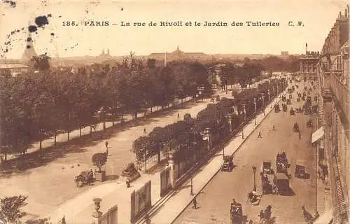 C093 Frankreich Paris Rue de Rivoli et le Jardin des Tuileries Vintage Postkarte