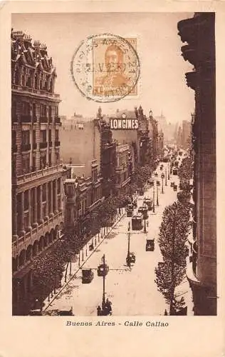 B034 Argentinien Buenos Aires 1923 Calle Callao Straßenbahn Longines Schild Postkarte
