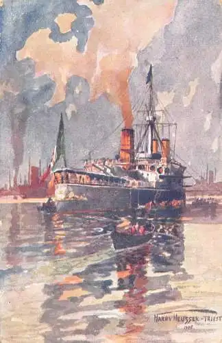 B034 Kunstschiff Dampfschiff 1906 Harry Heusser Triest Vintage Postkarte