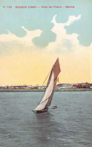 B034 Argentinien Buenos Aires Vista del Puerto Marina Segelboot Postkarte