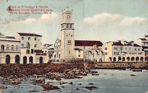 B034 Azoren Portugal Ponta Delgada Zollhaus Platz und Kai Postkarte