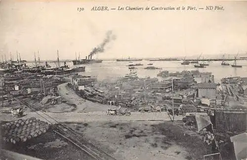 Algerien Alger Le Chantiers de Bau Hafen Dampfschiff Postkarte