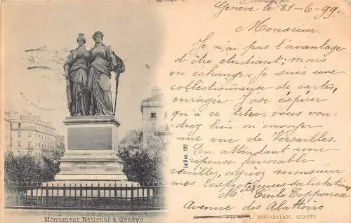 Schweiz 1899 Denkmal National Geneve Genf Vintage Postkarte