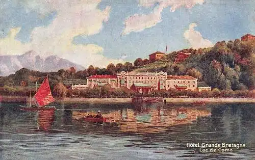 Italien Hotel Grande Bretagne Lac de Como See Boote Vintage Postkarte