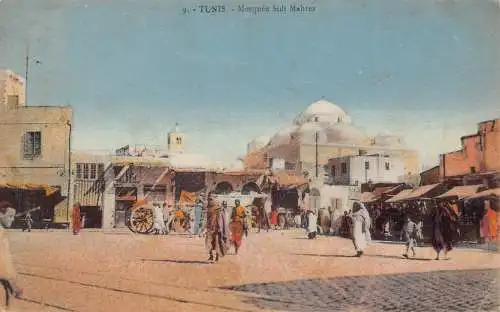 B034 Tunesien Tunis Moschee Sidi Mahrez Moschee 1930 Vintage Postkarte