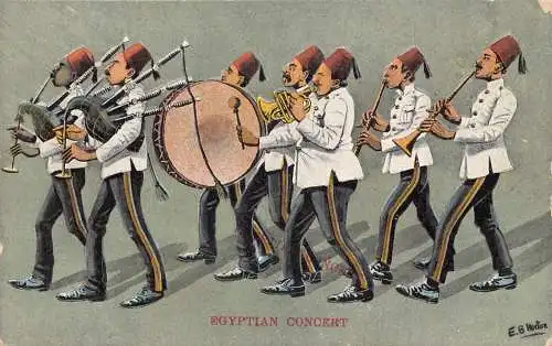 B034 Ägypten Ägyptische Konzert Fanfare Trommel Trompeten Eingeborene Ethno Postkarte