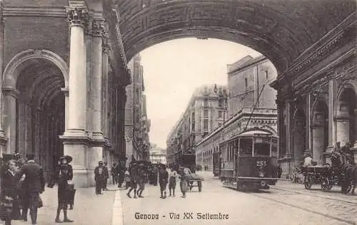 Italien Genua Genua Via XX Settembre Straßenbahn Vintage Postkarte