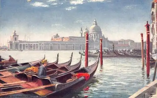 Italien Venezia Venedig Eingang zu den Canal Grande Gondeln Vintage Postkarte