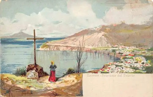 Italien Sorrent Panorama dal Deserto Kreuz Frau Vintage Postkarte