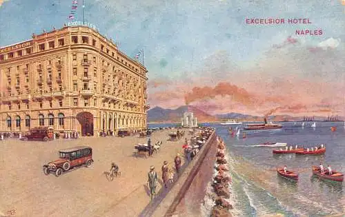 Italien Neapel Napoli Auto Boote Excelsior Hotel Vintage Postkarte