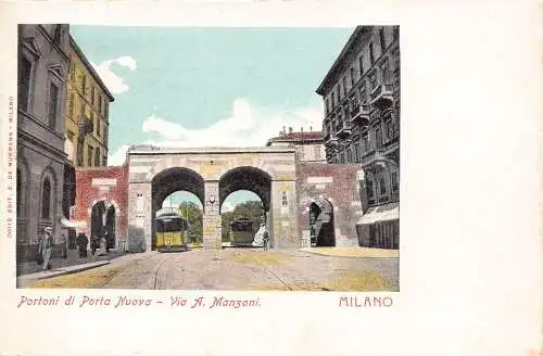 Italien Milano Milan Portoni di Porta Nuova Via A Manzoni Vintage Postkarte