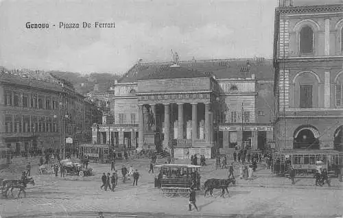 Italien Genua Genua Piazza de Ferrari Straßenbahn Vintage Postkarte