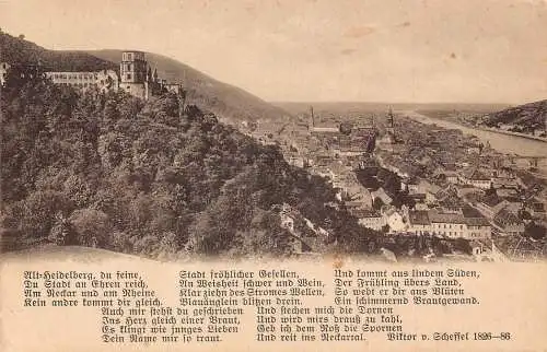 Deutschland Heidelberg Gesamtansicht und Schlossgedicht Vintage Postkarte