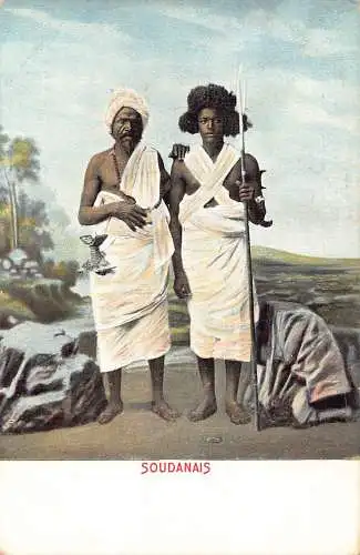 B033 Sudan Ureinwohner Mann in traditioneller Tracht Speer ethnische Postkarte