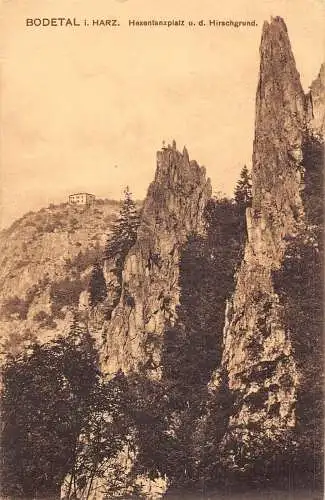 Deutschland 1917 Bodetal i Harz Hexentanzplatz Hirschgrund Klippen Postkarte
