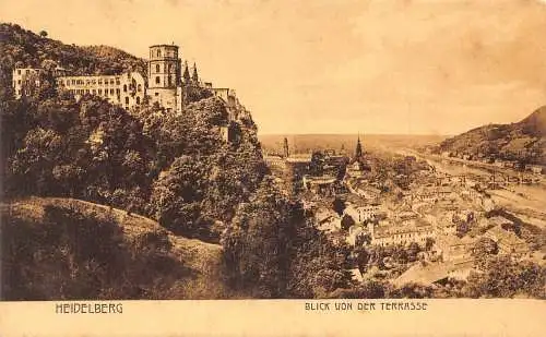 Deutschland Heidelberg Blick von Terrasse Terrasse Vintage Postkarte