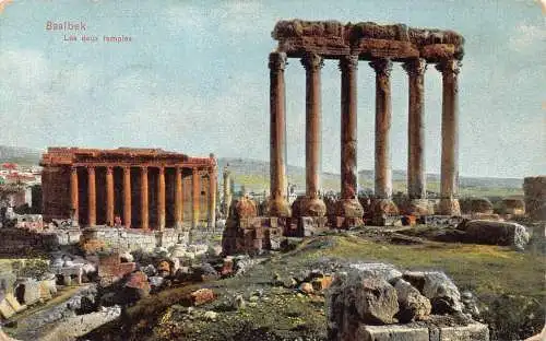 B035 Libanon Baalbek Die zwei Tempel Vintage Postkarte