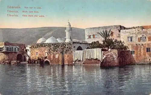 B035 Israel Tiberias Blick vom See Vintage Postkarte