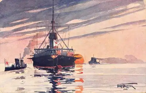 B036 Kunst 1909 Dampfschiffe Schiff von Harry Heusser 1909 Vintage Postkarte