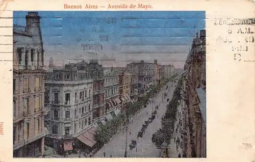 B037 Argentinien Buenos Aires 1909 Avenida de Mayo Vintage Postkarte