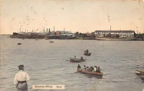 B037 Argentinien Buenos Aires Boca Boote Hafen Vintage Postkarte
