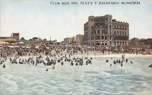B037 Argentina Club Mar del Plata y Balneario Municipal Vintage Postkarte