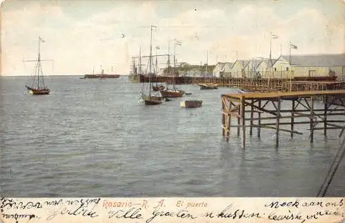 B037 Argentinien Rosario RA El Puerto Hafen Boote Vintage Postkarte