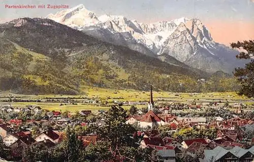 Deutschland 1907 Partenkirchen mit Zugspitze Vintage Postkarte