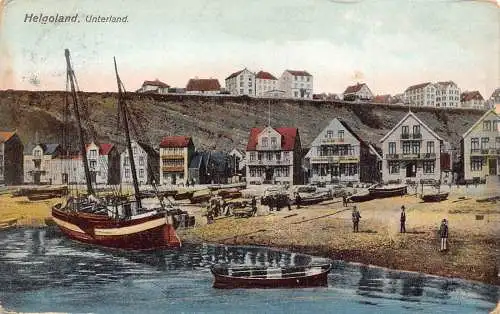 Deutschland 1911 Helgoland Unterland Boote Häuser Vintage Postkarte