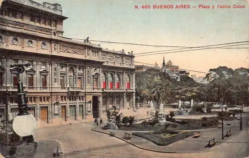 B038 Argentinien Buenos Aires Plaza y Teatro Colón Theaterplatz Vintage Postkarte