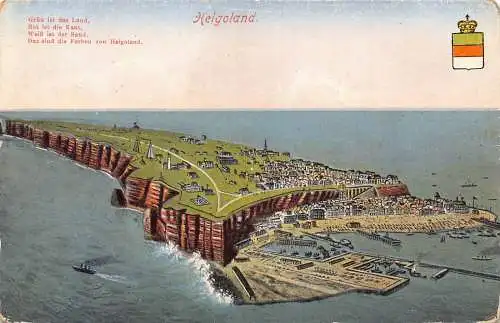 Deutschland Helgoland Inselansicht Hafenwappen Vintage Postkarte