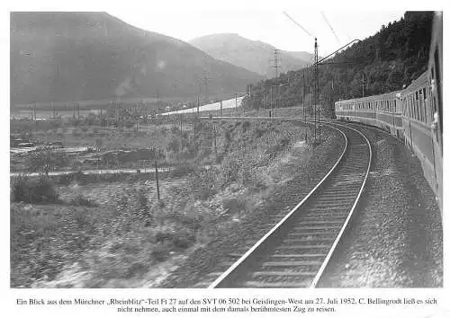 Zug Müncner Rheinblitz Teil ft 27 bei Geislingen-West 1952 Waggon Postkarte