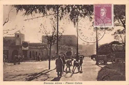 B038 Argentinien Buenos Aires Paseo Colon 1924 Vintage Postkarte
