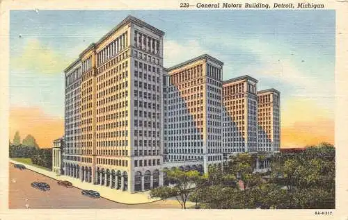 US Detroit, Michingan 1950 General Motors Gebäude Vintage Postkarte