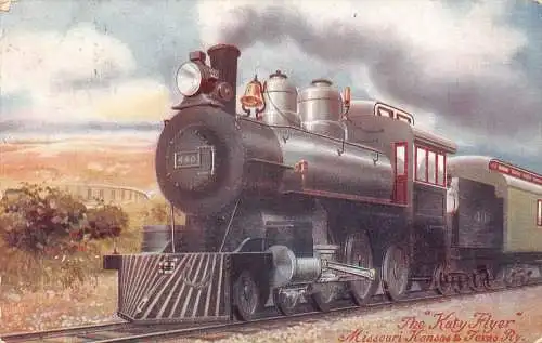 B039 US 1913 Katy Flyer Missouri Kansas and Texas Railway Steam Train Postkarte