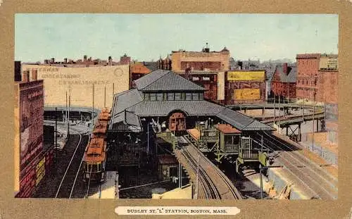 B039 US Dudley St L Bahnhof Boston Massachusetts Railway Vintage Postkarte