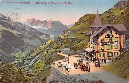 Schweiz 1913 Klausenstrasse Hotel Klausen Passhöhe Kutsche Postkarte
